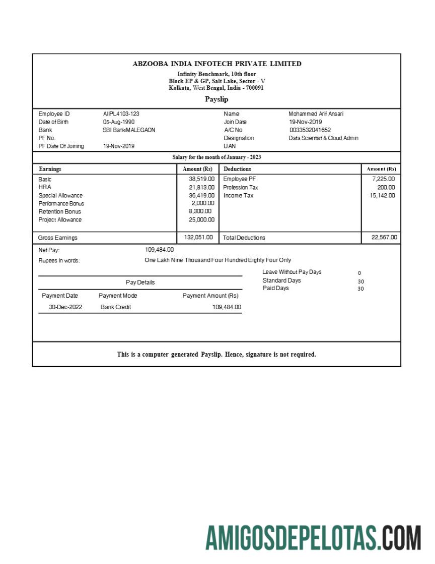 Imprimível Modelo de recibo de pagamento da Abzooba India Infotech em formatos Word e PDF.pdf, 1